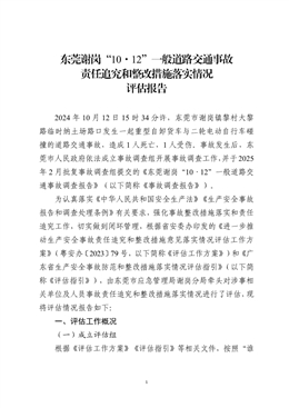 東莞謝崗“10·12”一般道路交通事故責(zé)任追究和整改措施落實情況評估報告