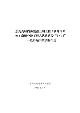 東莞莞城內澇整治三期工程（新開河系統）南側分流工程八達路路段“7·15” 一般坍塌事故調查報告