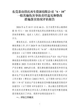 東莞茶山鐵慶再生資源有限公司“6·10”一般其他傷害事故責任追究和整改措施落實情況評估報告