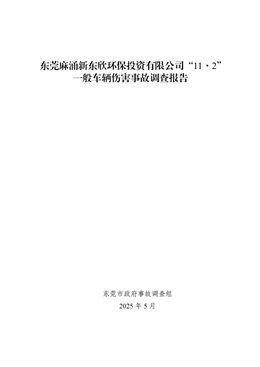 東莞麻涌新東欣環保投資有限公司“11·2”一般車輛傷害事故調查報告