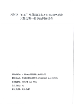 天河區“6?20”奧體路以北AT1003009地塊其他傷害一般事故調查報告