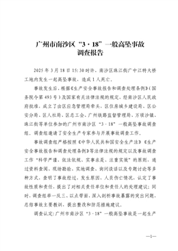 廣州市南沙區“3·18”一般高墜事故調查報告