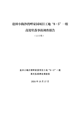 鹽田小梅沙灣畔家園項(xiàng)目工地“8·5”一般高處墜落事故調(diào)查報(bào)告