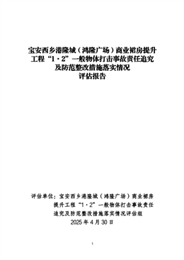 寶安西鄉(xiāng)深圳寶安港隆城（鴻隆廣場(chǎng)）商業(yè)裙房提升工程“1·2”一般物體打擊事故責(zé)任追究和整改措施落實(shí)情況評(píng)估報(bào)告