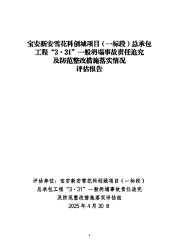 寶安新安雪花科創(chuàng)城項(xiàng)目（一標(biāo)段）總承包工程“3·31”一般坍塌事故責(zé)任追究及防范整改措施落實(shí)情況評(píng)估報(bào)告