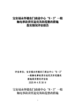 寶安福永懷德東門商業(yè)中心“8·3”一般觸電事故責(zé)任追究及防范整改措施落實情況評估報告