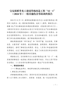 寶安新橋升光工業(yè)園升級(jí)改造工程“12·1”（2024年）一般其他傷害事故調(diào)查報(bào)告