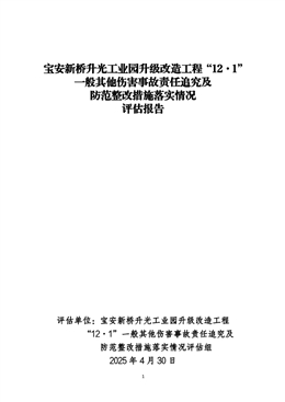寶安新橋升光工業(yè)園升級改造工程“12·1”一般其他傷害事故責(zé)任追究及防范整改措施落實情況評估報告