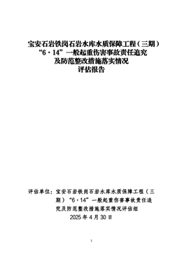 寶安石巖鐵崗石巖水庫水質(zhì)保障工程（三期）“6·14”一般起重傷害事故責(zé)任追究及防范整改措施落實情況評估報告