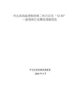 市北青島能源集團第二熱力公司“12.30”一般物體打擊事故調查報告