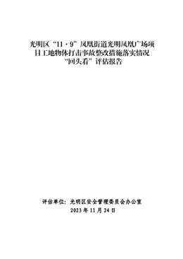 光明區(qū)“11·9”鳳凰街道光明鳳凰廣場項目工地物體打擊事故整改措施落實情況“回頭看”評估報告