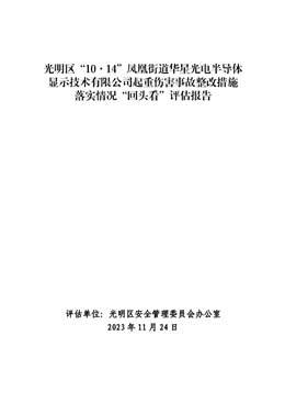 光明區(qū)“10·14”鳳凰街道華星光電半導(dǎo)體顯示技術(shù)有限公司起重傷害事故整改措施落實情況“回頭看”評估報告