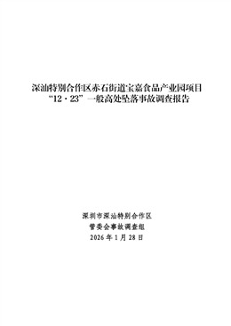 深汕特別合作區赤石街道寶嘉食品產業園項目“12·23”一般高處墜落事故調查報告