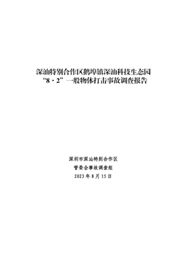 深汕特別合作區鵝埠鎮深汕科技生態園“8·2”一般物體打擊事故調查報告