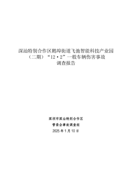 深汕特別合作區鵝埠街道飛弛智能科技產業園（二期）“12·2”一般車輛傷害事故調查報告