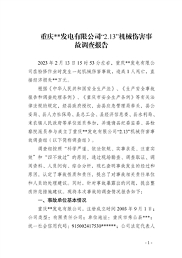 重慶**發電有限公司“2.13”機械傷害事故調查報告