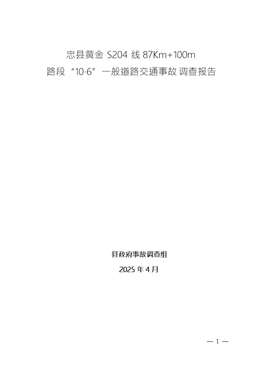 忠縣黃金S204線87Km+100m路段“10.6”一般道路交通事故報告