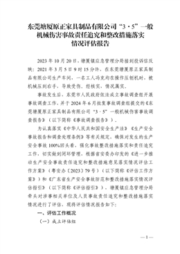 東莞塘廈原正家具制品有限公司“3·5”一般機械傷害事故責任追究和整改措施落實情況評估報告