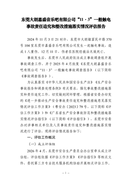 東莞大朗嘉盛音樂吧有限公司“11·3”一般觸電事故整改落實情況評估報告