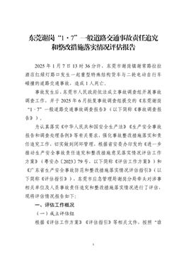 東莞謝崗“1·7”一般道路交通事故責任追究和整改措施落實情況評估報告