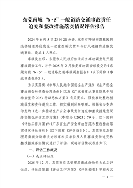 東莞南城“6·5”一般道路交通事故故責任追究和整改措施落實情況評估報告