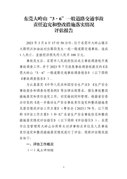 東莞大嶺山“3·6”一般道路交通事故責任追究和整改措施落實情況評估報告
