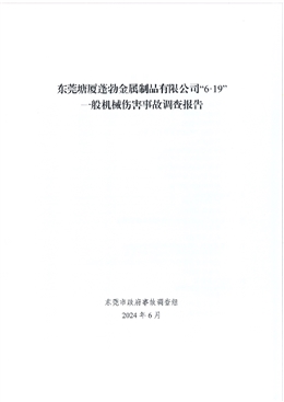東莞塘廈蓬勃金屬制品有限公司“6·19”一般機械傷害事故調查報告