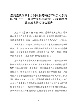 東莞莞城深圳十分到家服務科技有限公司東莞店“8·25”一般高處墜落事故責任追究和整改措施落實情況評估報告
