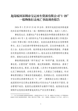 龍崗坂田“1·29”一般物體打擊死亡事故調(diào)查報(bào)告