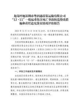 龍崗坪地“12·11”一般起重傷害死亡事故防范整改措施和責(zé)任追究落實(shí)情況評(píng)估報(bào)告