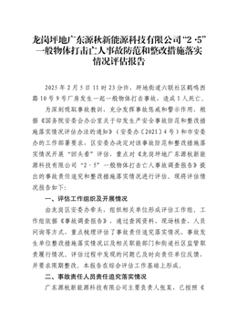 龍崗坪地“2·5”一般物體打擊亡人事故防范和整改措施落實(shí)情況評(píng)估報(bào)告
