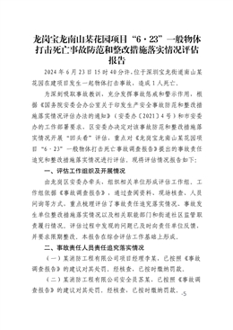 龍崗寶龍“6·23”一般物體打擊死亡事故防范和整改措施落實情況評估報告