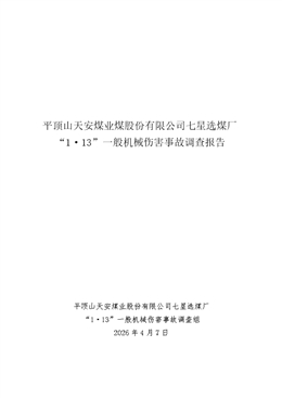 平頂山天安煤業(yè)煤股份有限公司七星選煤廠“1·13”一般機(jī)械傷害事故調(diào)查報(bào)告