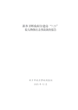 新鄉衛輝農村自建房“7·23”較大物體打擊事故調查報告